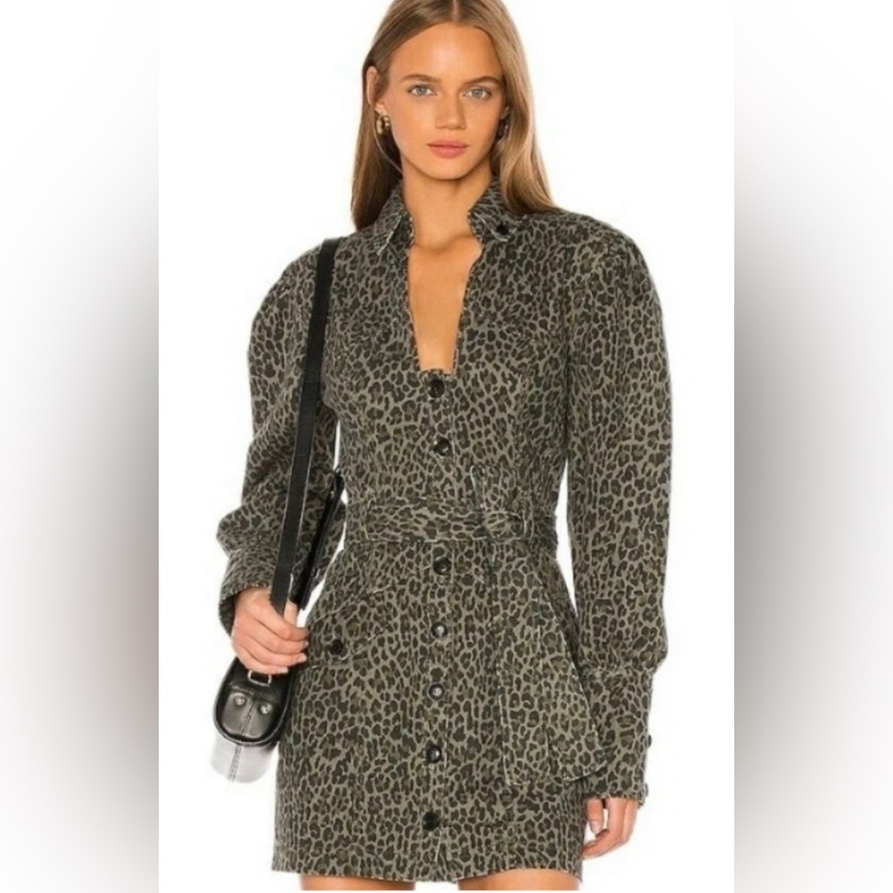 Marissa Webb Green Animal Print Denim Dress with Belt